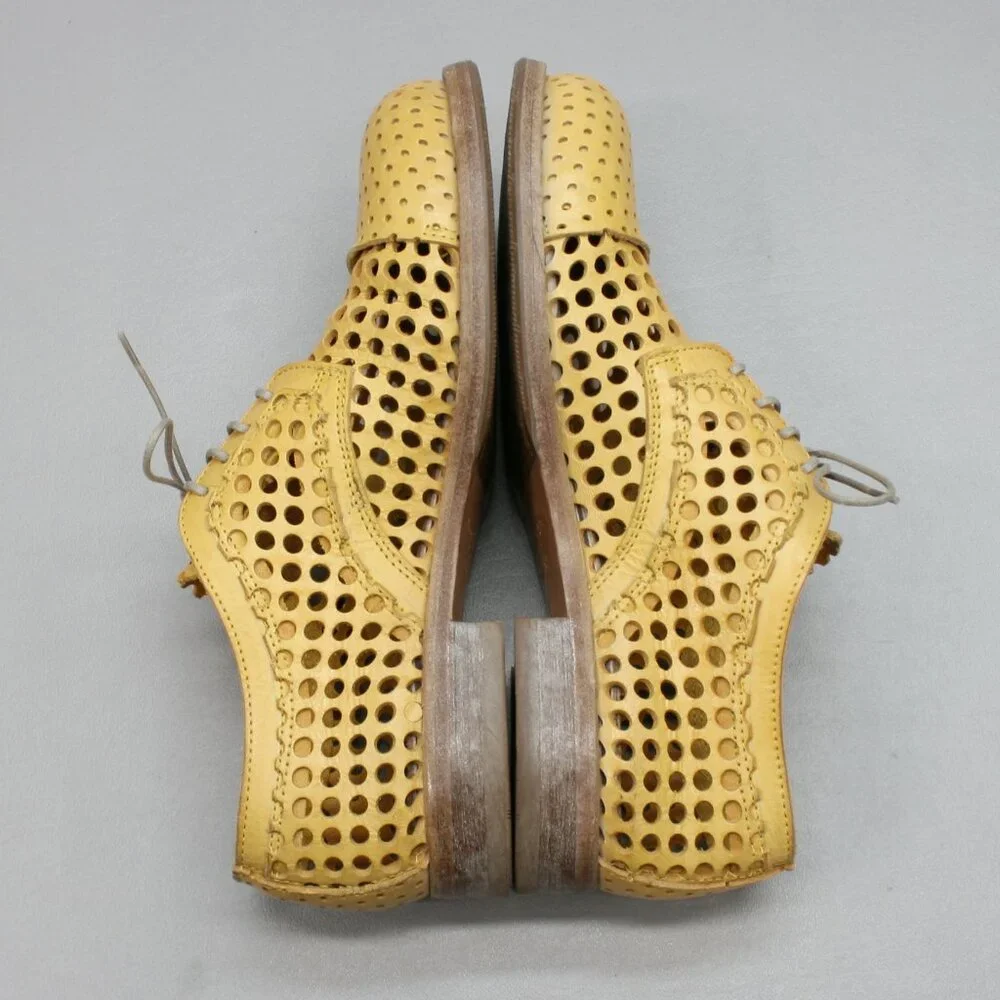 MOMA 38 Ladies 8 Luna Giallo Yellow Perforated Polka Dots Shoes Oxfords - Italy - Picture 12 of 12